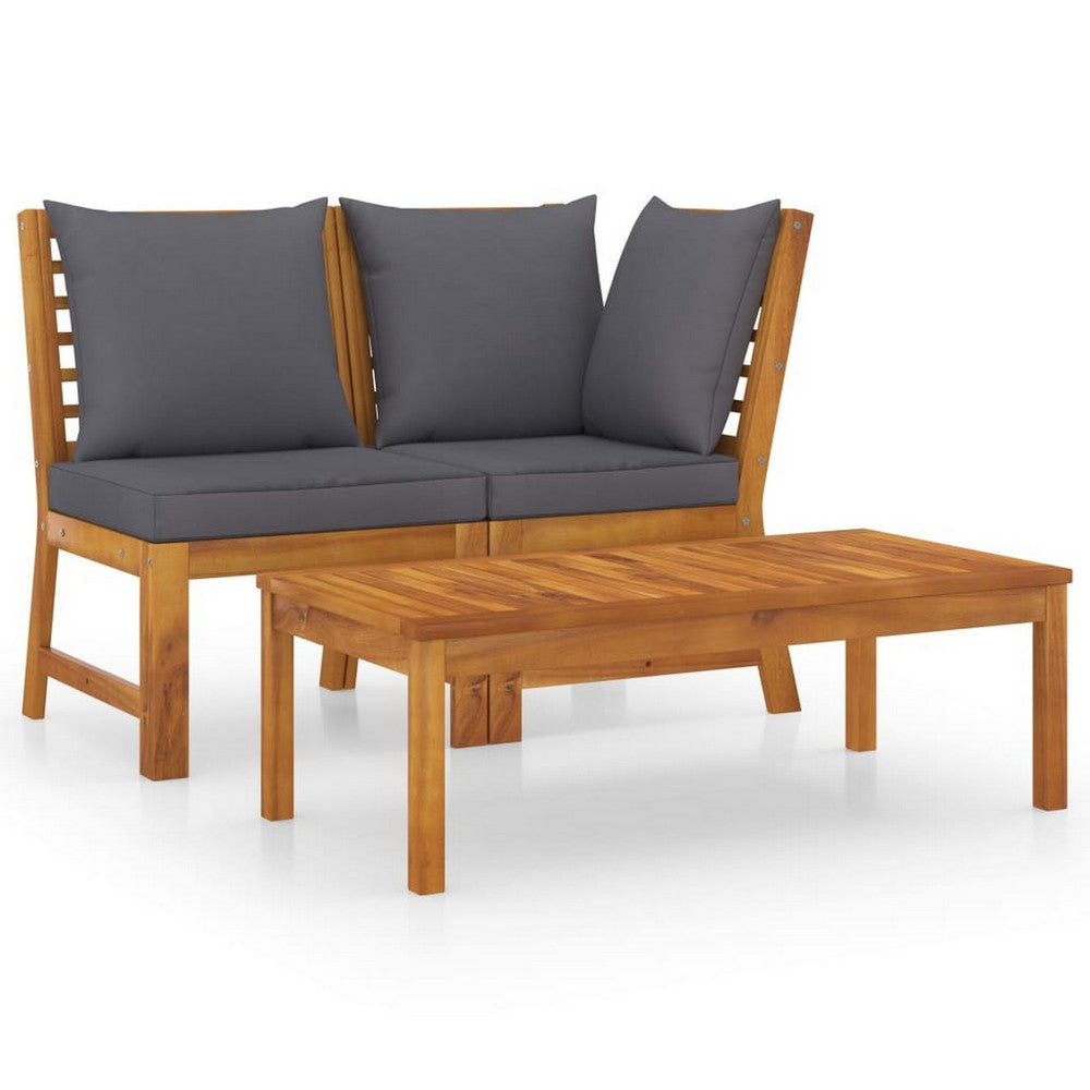 Kio 3pc Outdoor Sofa and Coffee Table Set Dark Gray, Solid Acacia Wood