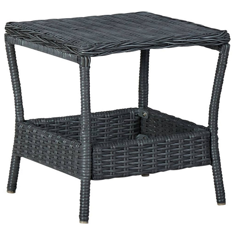 3pc Outdoor Lounge and End Table Set Gray Poly Rattan Black BM326384