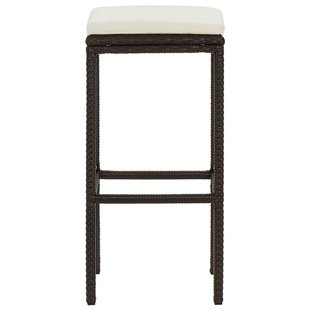 Vian Outdoor Barstool Set of 4 Brown Poly Rattan Cream Polyester