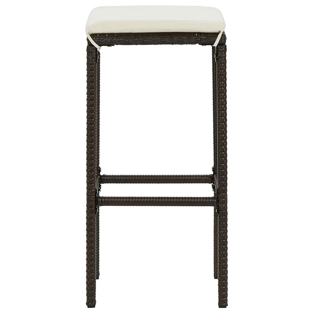 Vian Outdoor Barstool Set of 4, Brown Poly Rattan, Cream Polyester