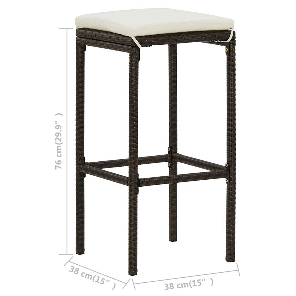 Vian Outdoor Barstool Set of 4 Brown Poly Rattan Cream Polyester