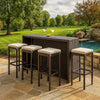 Vian Outdoor Barstool Set of 4, Brown Poly Rattan, Cream Polyester