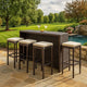 Vian Outdoor Barstool Set of 4, Brown Poly Rattan, Cream Polyester