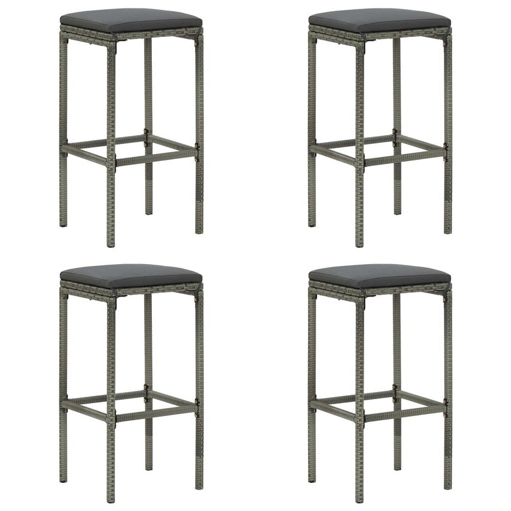 Vian Outdoor Barstool Set of 2, Gray Poly Rattan and Polyester Seats