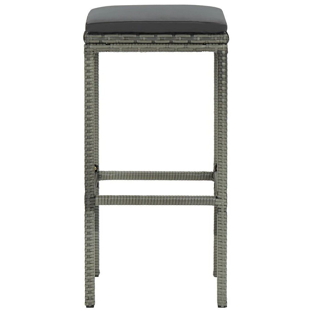 Vian Outdoor Barstool Set of 2, Gray Poly Rattan and Polyester Seats