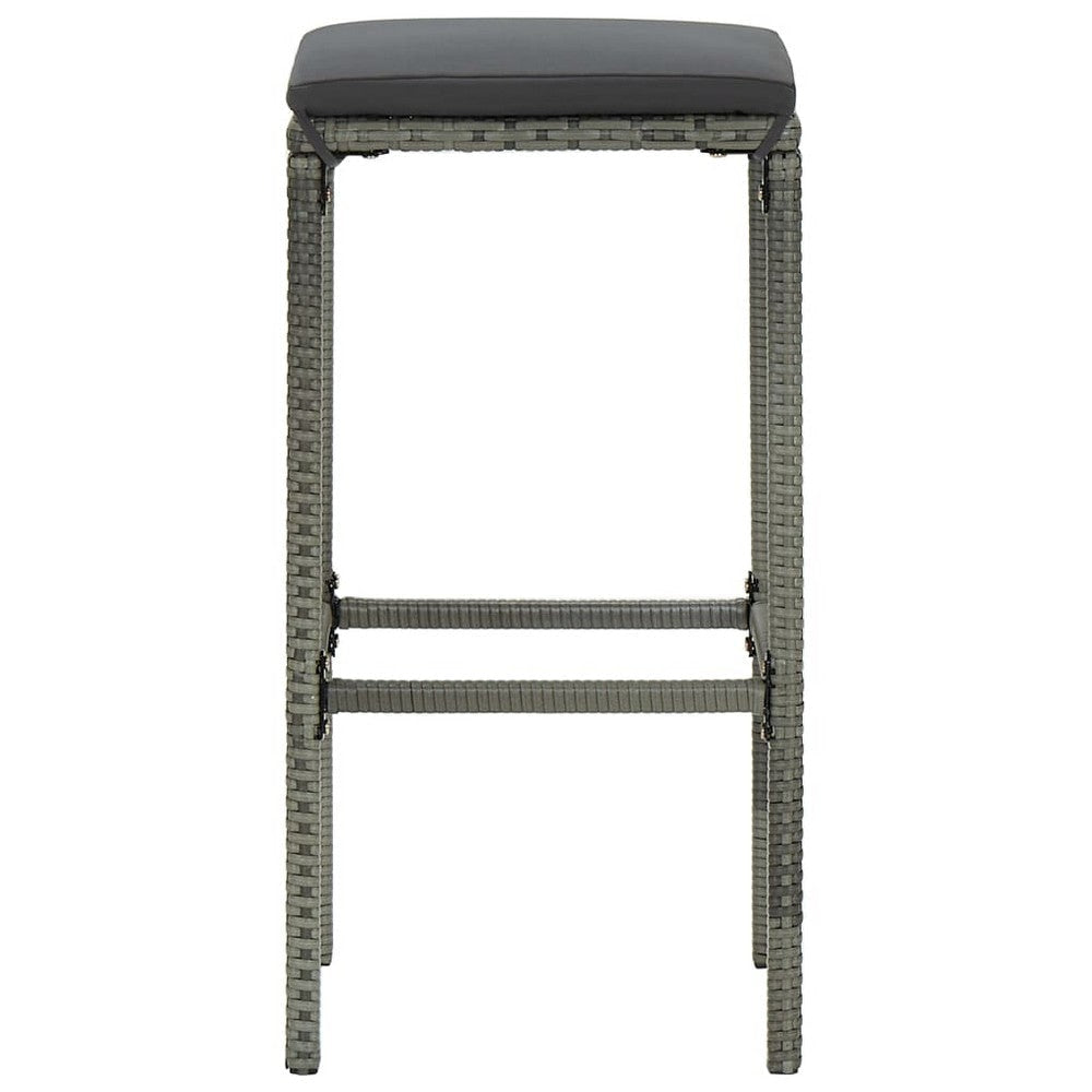 Vian Outdoor Barstool Set of 2, Gray Poly Rattan and Polyester Seats