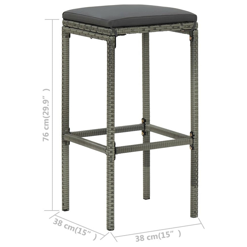 Vian Outdoor Barstool Set of 2, Gray Poly Rattan and Polyester Seats