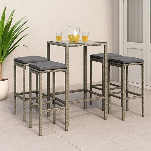 Vian Outdoor Barstool Set of 2, Gray Poly Rattan and Polyester Seats