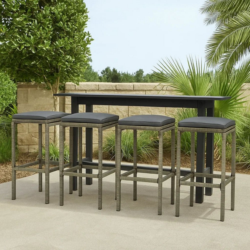 Vian Outdoor Barstool Set of 2, Gray Poly Rattan and Polyester Seats
