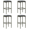 Vian Outdoor Barstool Set of 2, Gray Poly Rattan and Polyester Seats