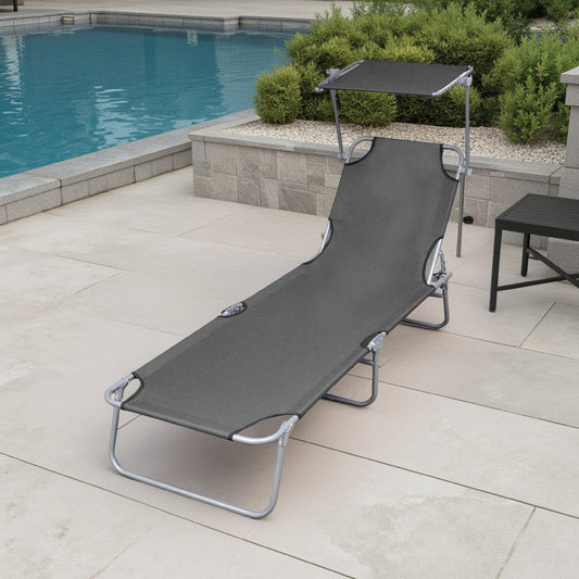 Keli Folding Sun Chaise Lounger with Overhead Canopy 74" Gray Aluminum