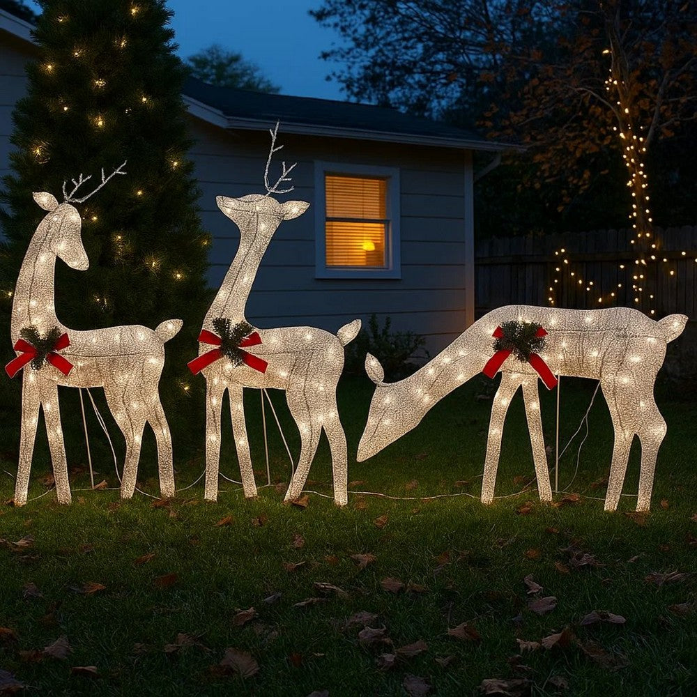 Edy Outdoor Christmas  Decor Set of 3, 90 Warm White LEDs, Red