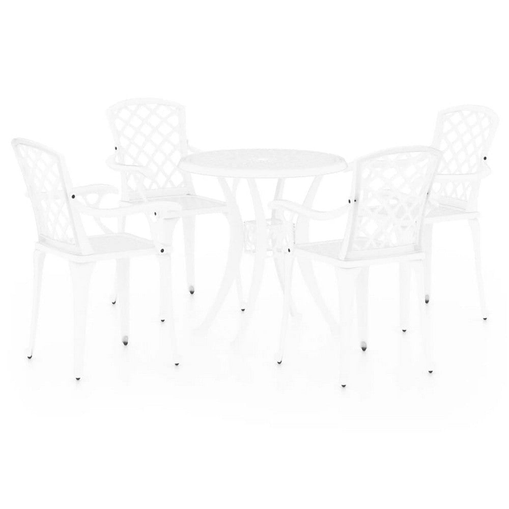 Kasa Outdoor 5pc Bistro Breakfast Set, 4 Chairs, 1 Table, White Metal