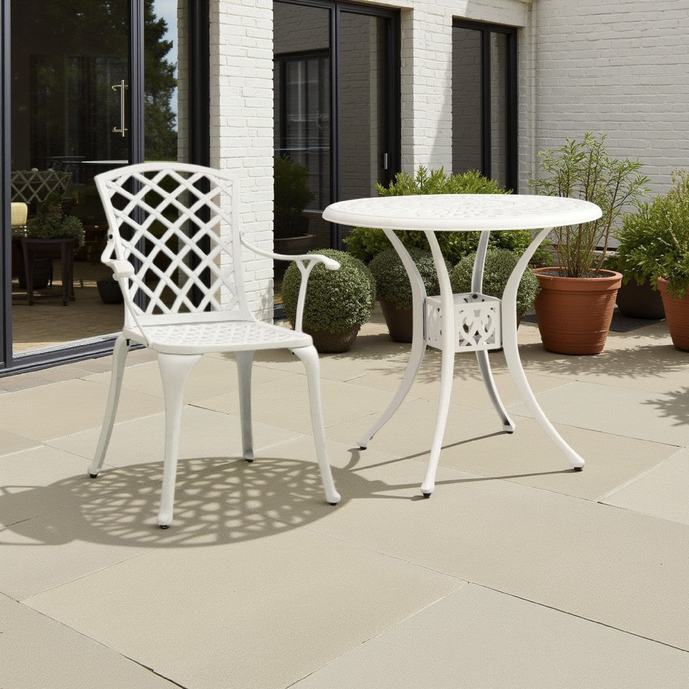Kasa Outdoor 5pc Bistro Breakfast Set, 4 Chairs, 1 Table, White Metal