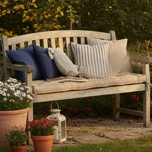 Claire Outdoor Cushion for Bench, Button Tufted Taupe Fabric, 59"