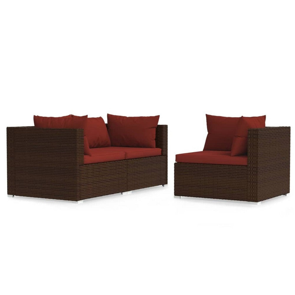 Faye 3pc Outdoor Modular Sofa Set Brown Rattan Powder Coated Steel BM326392