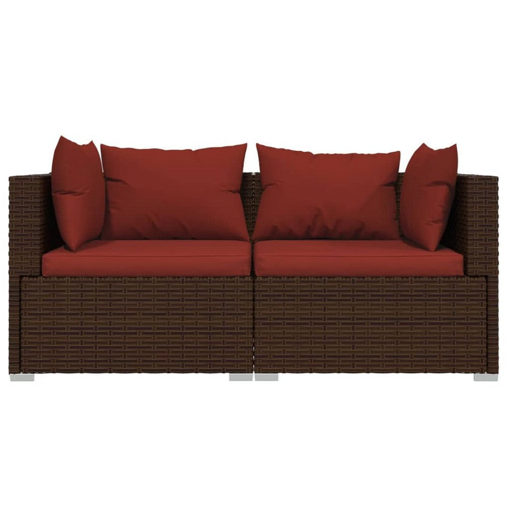 Faye 3pc Outdoor Modular Sofa Set Brown Rattan Powder Coated Steel BM326392