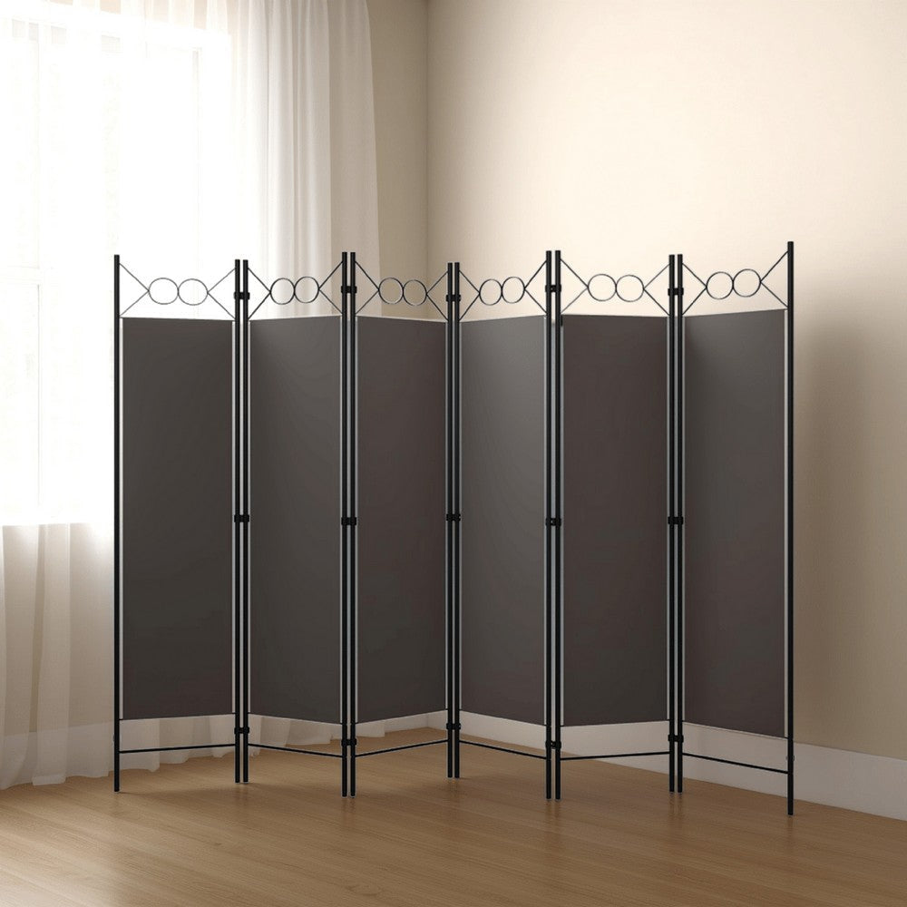 Dina 6 Panel Folding Room Divider Screen, Dark Gray, Black, 95" Tall