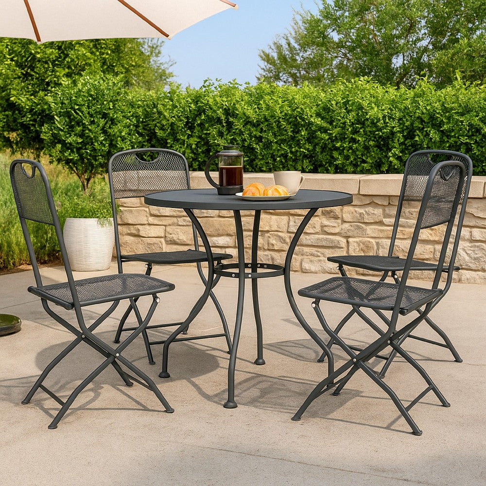 Yoko 5pc Outdoor Breakfast Dining Set, 4 Chairs, 1 Table, Dark Gray