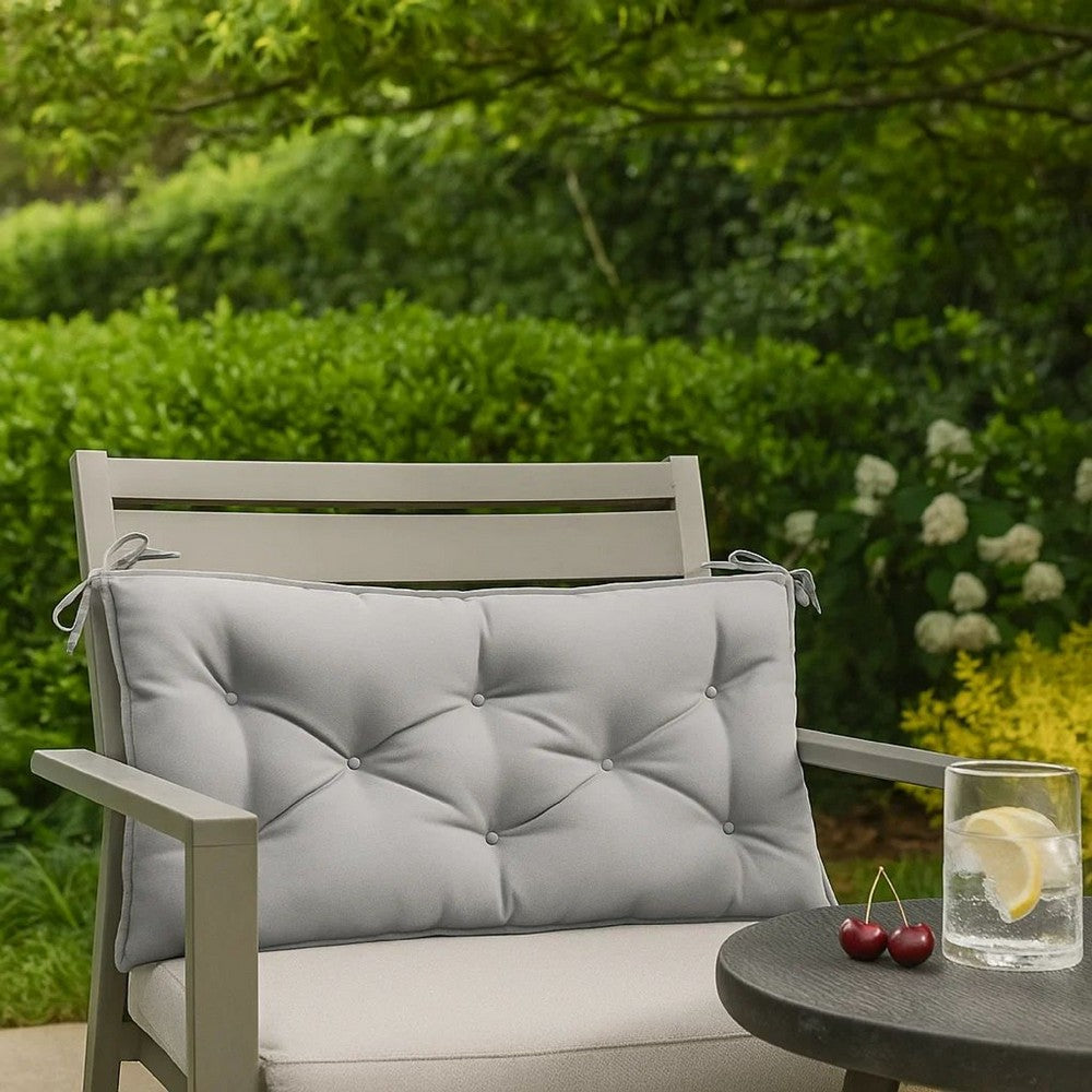 Claire Outdoor Cushion for Bench, Button Tufted Gray Fabric, 59 Inch