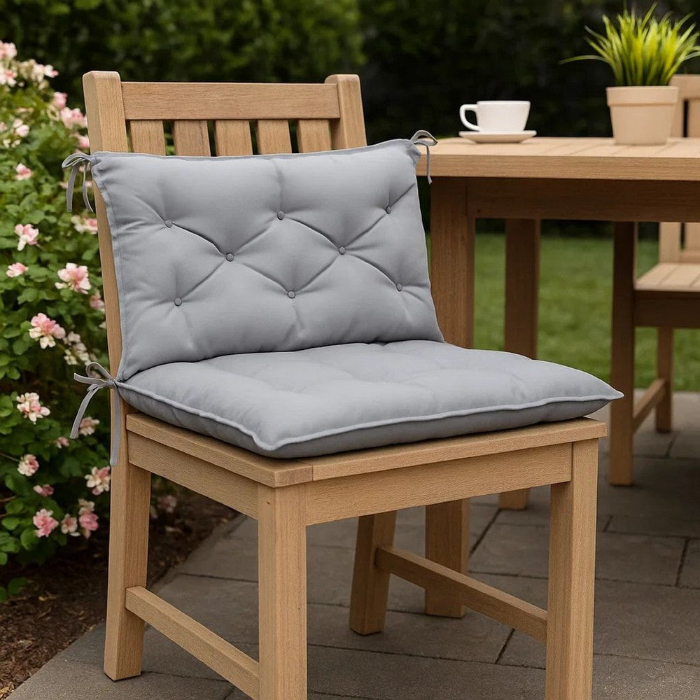 Claire Outdoor Cushion for Bench, Button Tufted Gray Fabric, 59 Inch
