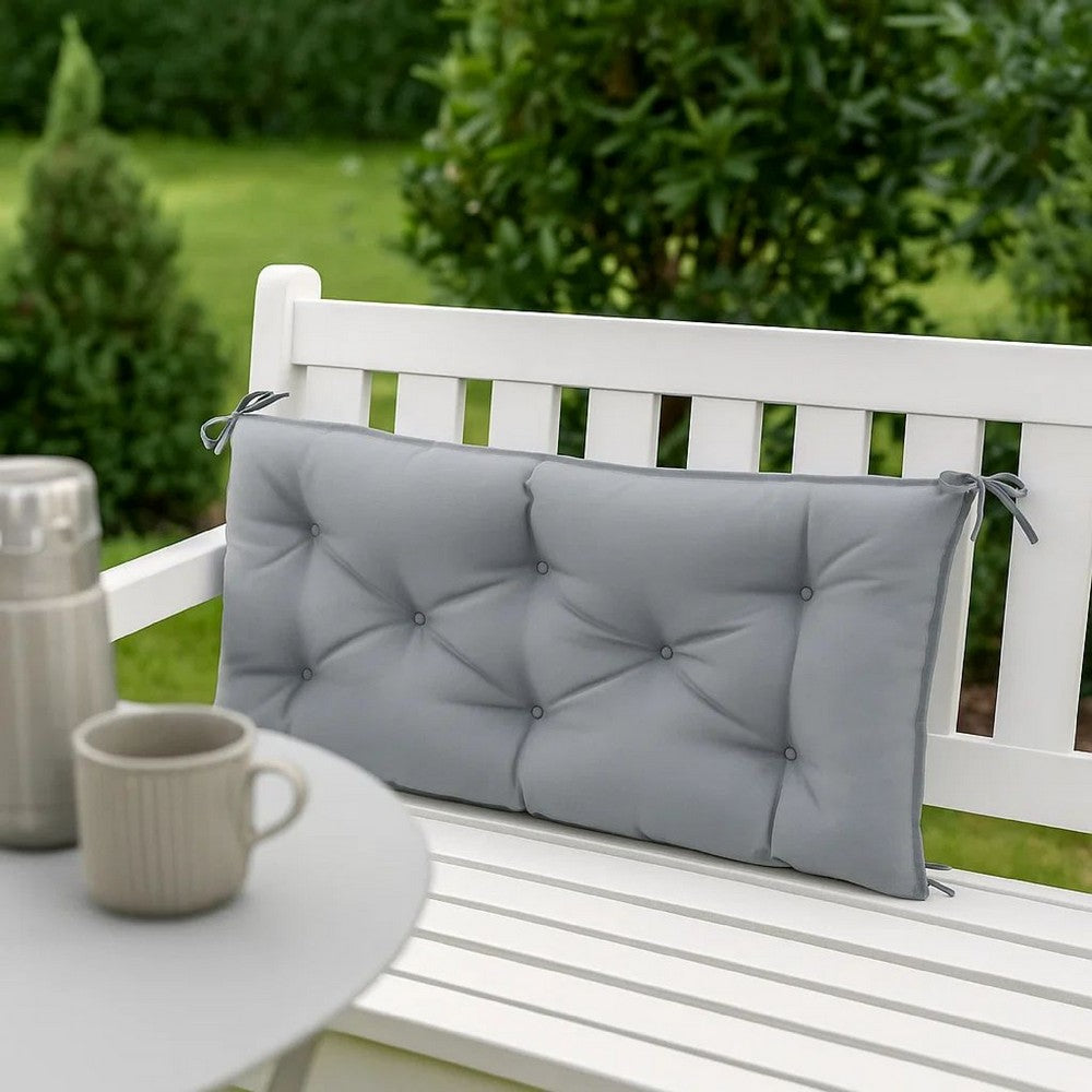 Claire Outdoor Cushion for Bench, Button Tufted Gray Fabric, 59 Inch