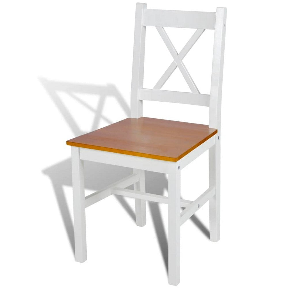 Lipa Dining Side Set of 6 X Back Design White Brown Pine Wood BM326400
