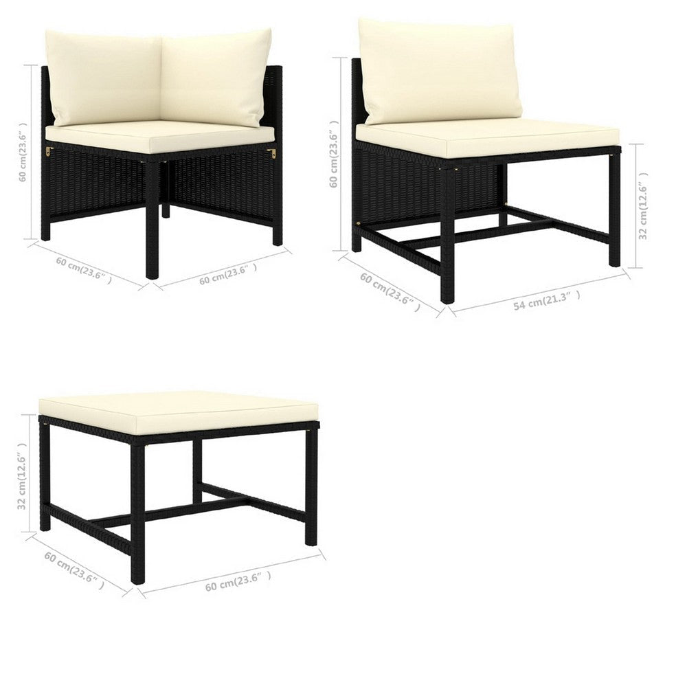 Reno 9pc Outdoor Modular Sofa Set Ivory Fabric Cushions Black Rattan BM326401