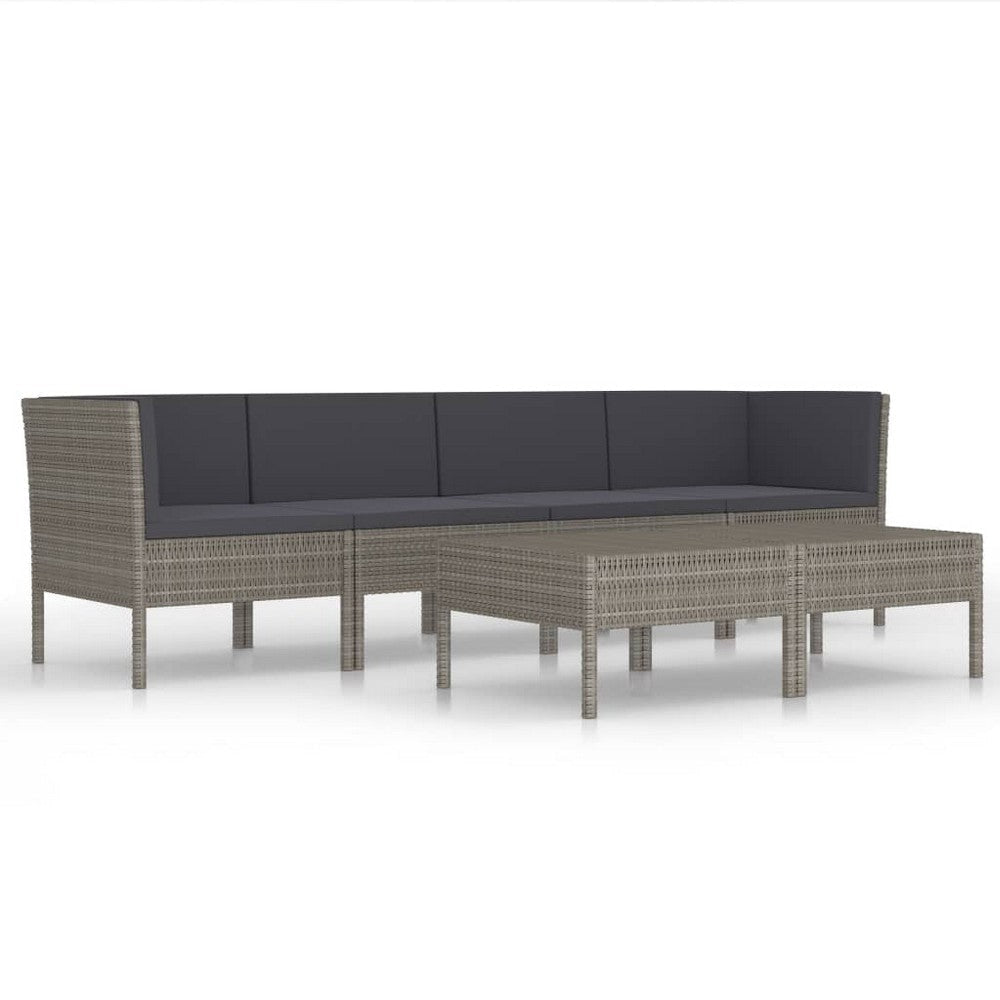 6pc Outdoor Modular Sofa and Table Set White Polyester Gray Rattan BM326406
