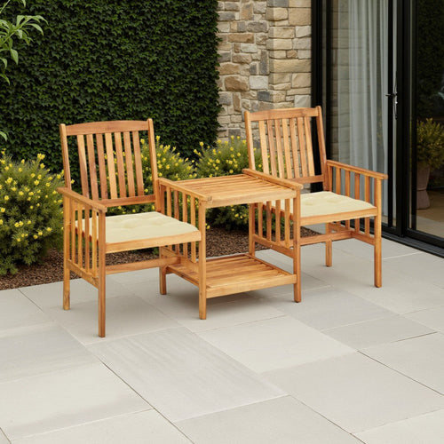 Lola 3pc Balcony Set with 2 Chairs and 1 Tea Table, Brown Acacia Wood