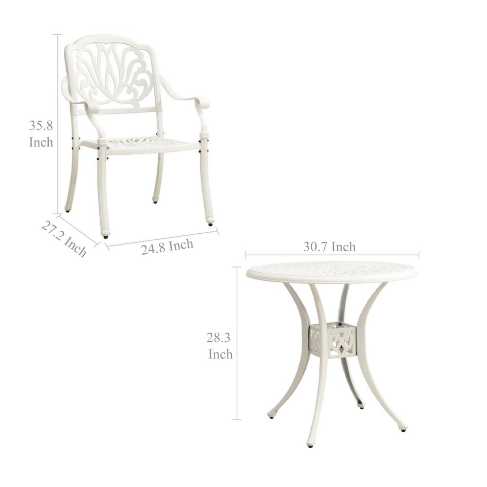 Kasa Outdoor 3pc Bistro Breakfast Set, 2 Chairs, 1 Table, White Metal