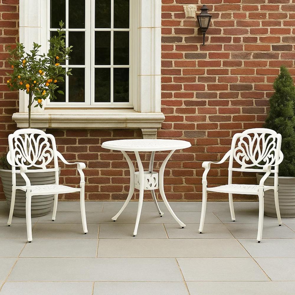 Kasa Outdoor 3pc Bistro Breakfast Set, 2 Chairs, 1 Table, White Metal