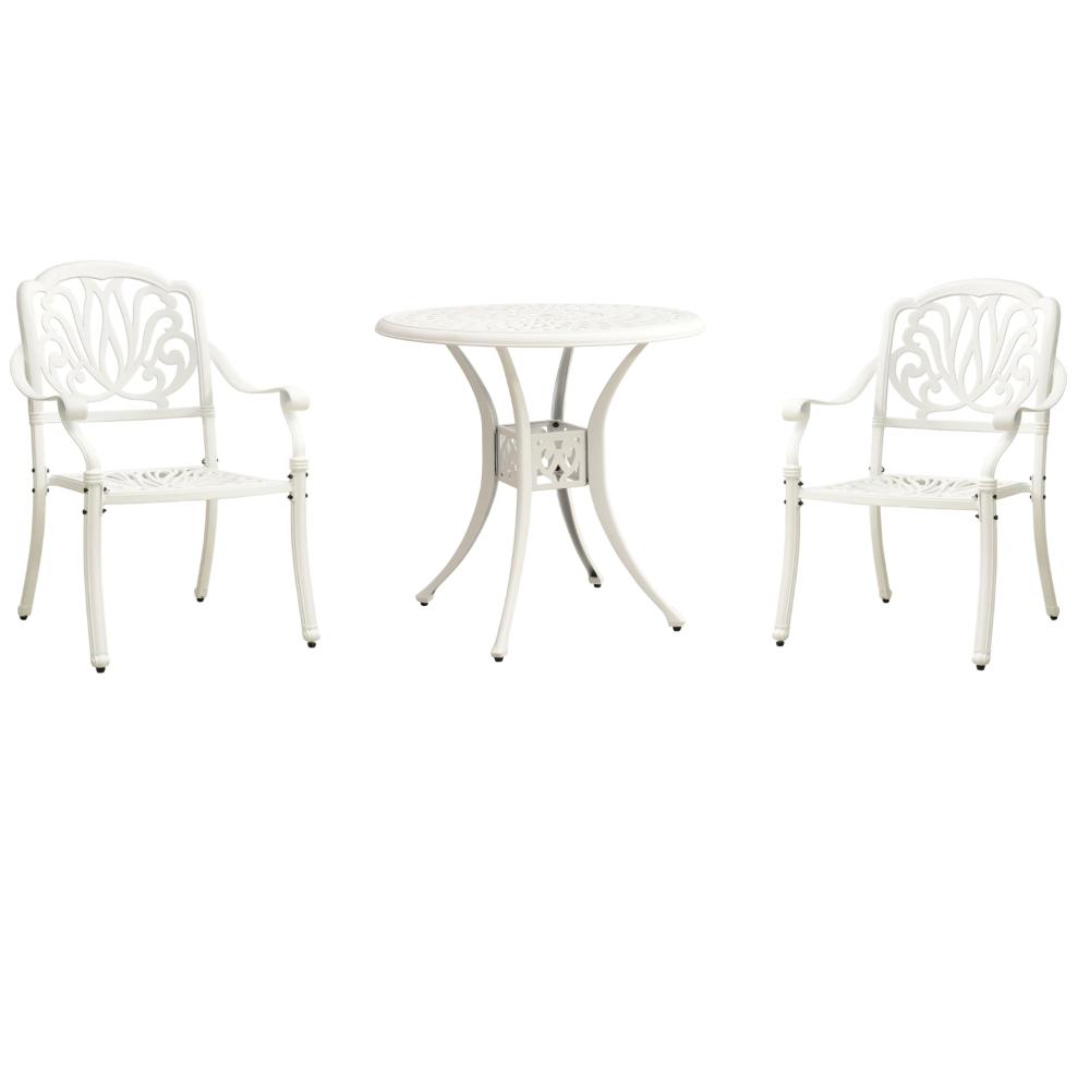 Kasa Outdoor 3pc Bistro Breakfast Set, 2 Chairs, 1 Table, White Metal