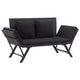 Outdoor Loveseat Bench, Black Fabric Cushions, Rattan, Steel, 51"