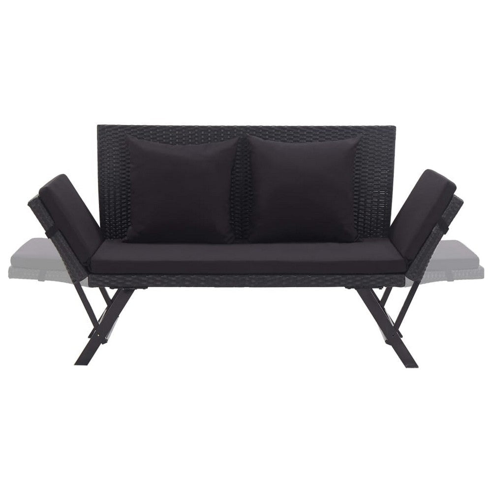 Outdoor Loveseat Bench Black Fabric Cushions Rattan Steel 51’’ BM326417