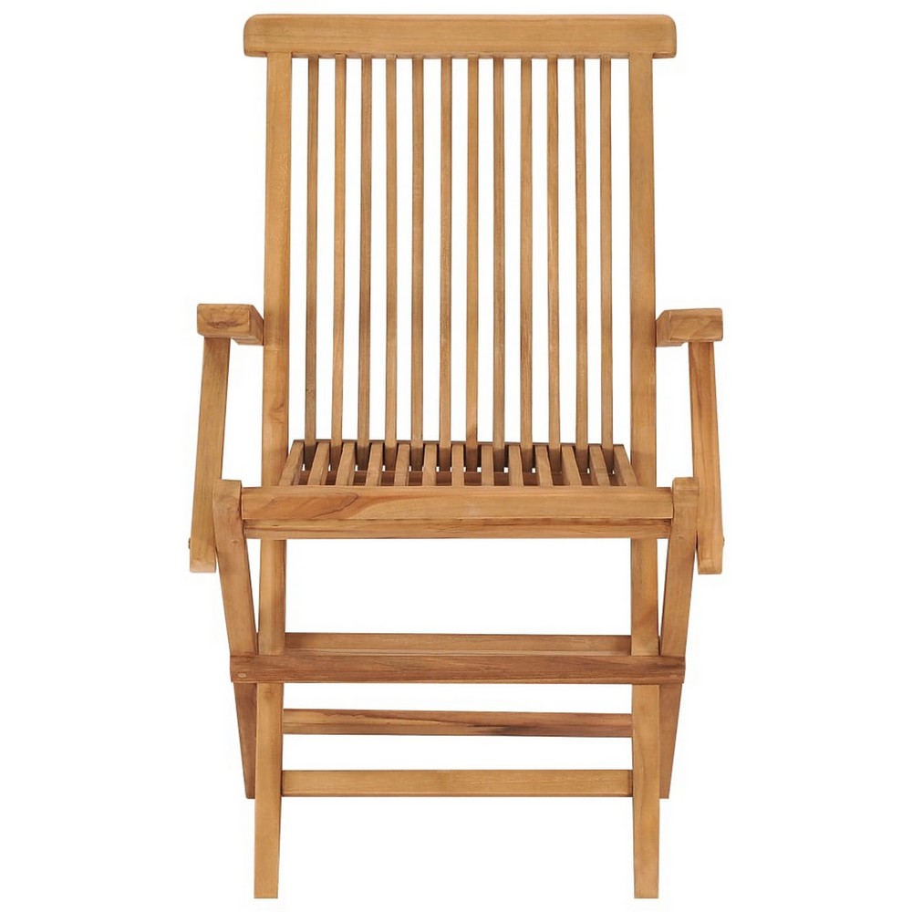 Hina Folding Outdoor ArmSet of 6, Brown Solid Teak Wood, Slatted