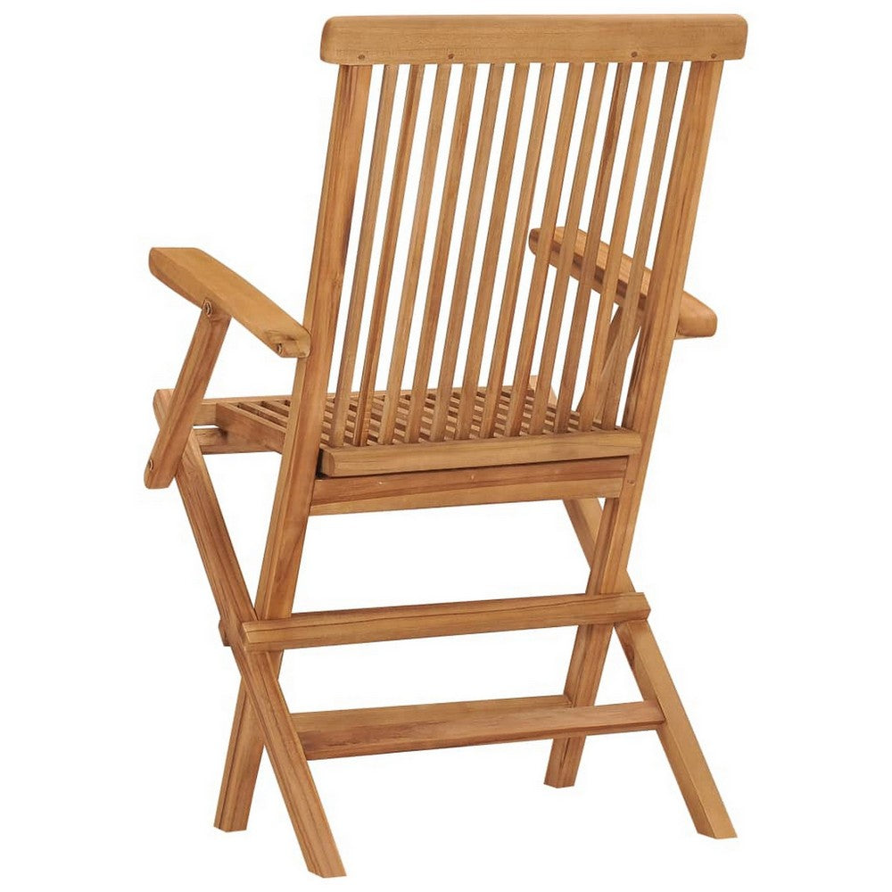 Hina Folding Outdoor ArmSet of 6, Brown Solid Teak Wood, Slatted