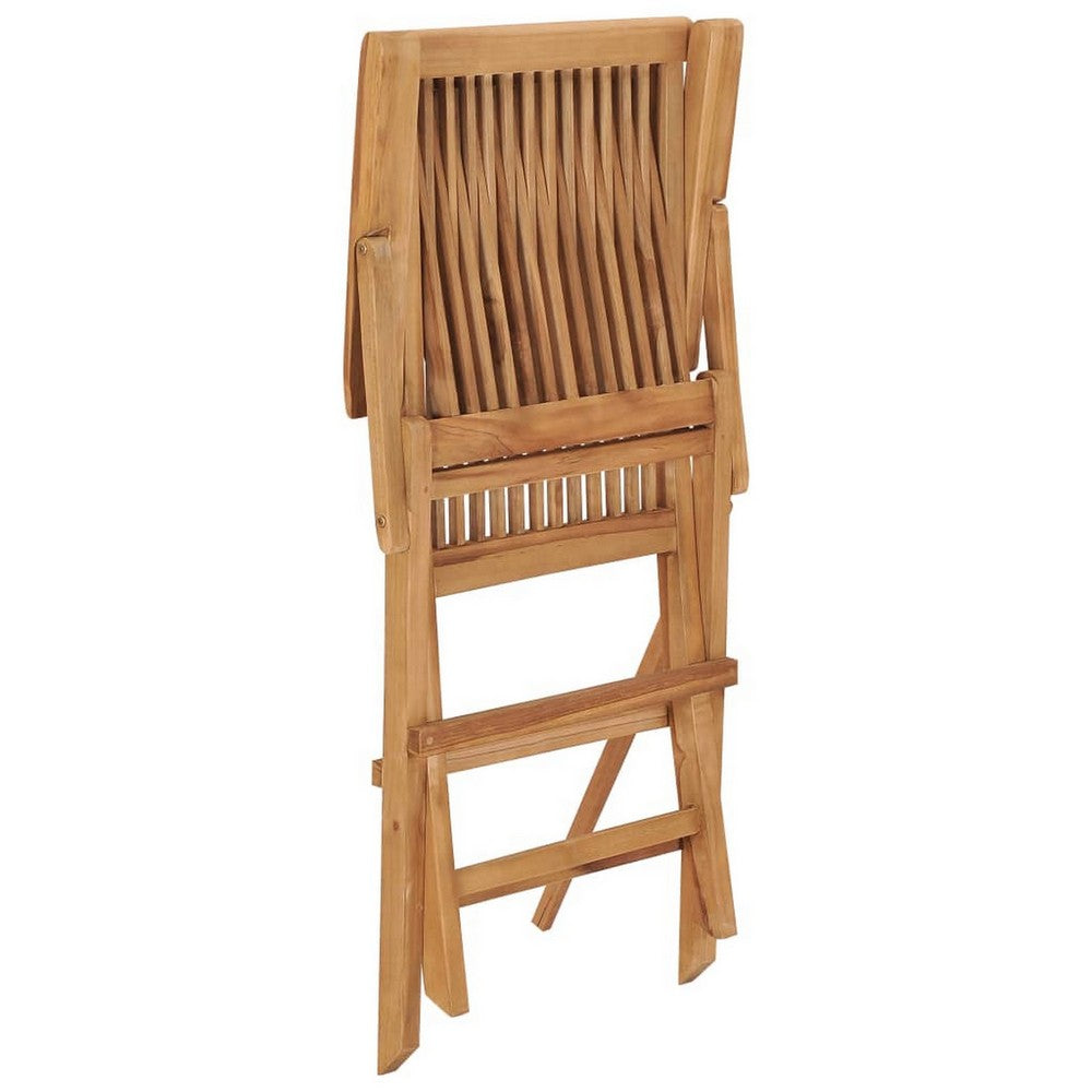 Hina Folding Outdoor ArmSet of 6, Brown Solid Teak Wood, Slatted