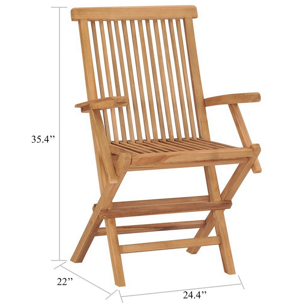 Hina Folding Outdoor ArmSet of 6, Brown Solid Teak Wood, Slatted