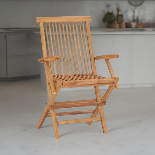 Hina Folding Outdoor ArmSet of 6, Brown Solid Teak Wood, Slatted