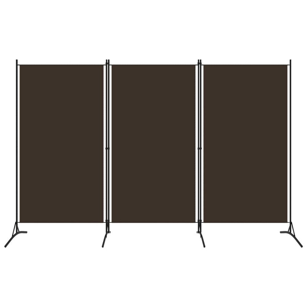 Dina 3 Panel Room Divider Screen, Brown Fabric, Black Iron, 102"