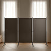 Dina 3 Panel Room Divider Screen, Brown Fabric, Black Iron, 102"