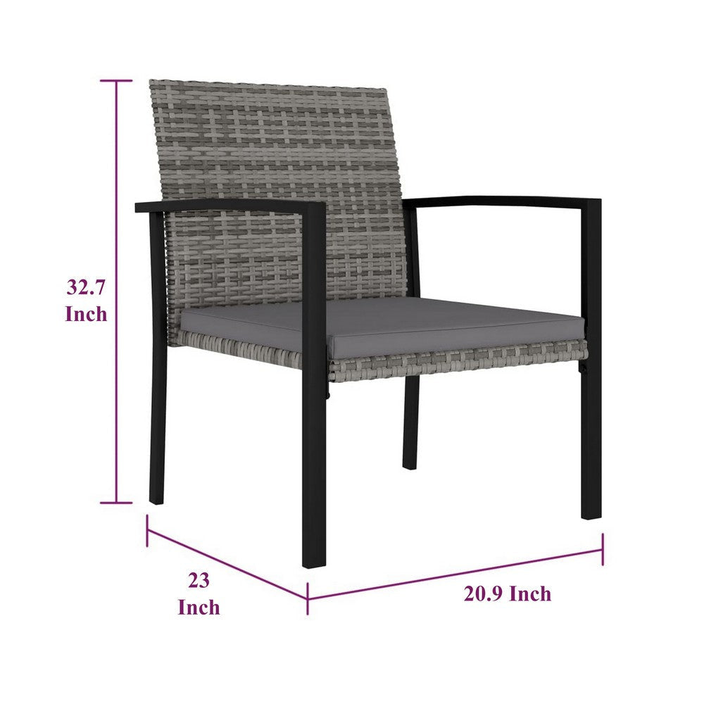 Outdoor Dining Set of 4 | Gray Poly Rattan | Black Steel Frame BM326421