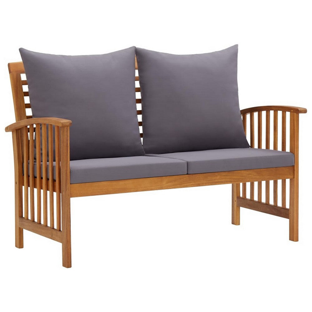 Mia 3pc Outdoor Loveseat Bench Coffee Table Set | Gray | Acacia Wood BM326423