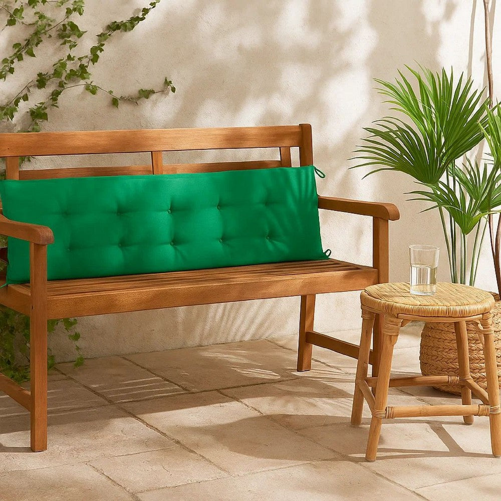 Claire Outdoor Cushion for Bench | Button Tufted Green Fabric | 59"