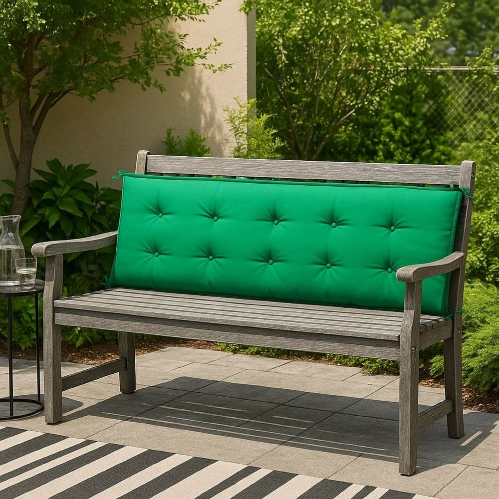 Claire Outdoor Cushion for Bench | Button Tufted Green Fabric | 59"