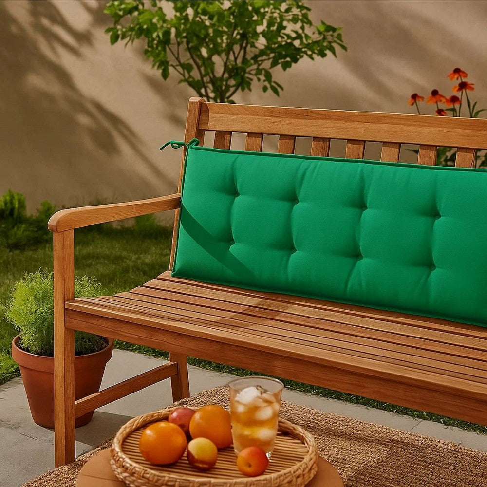Claire Outdoor Cushion for Bench | Button Tufted Green Fabric | 59"