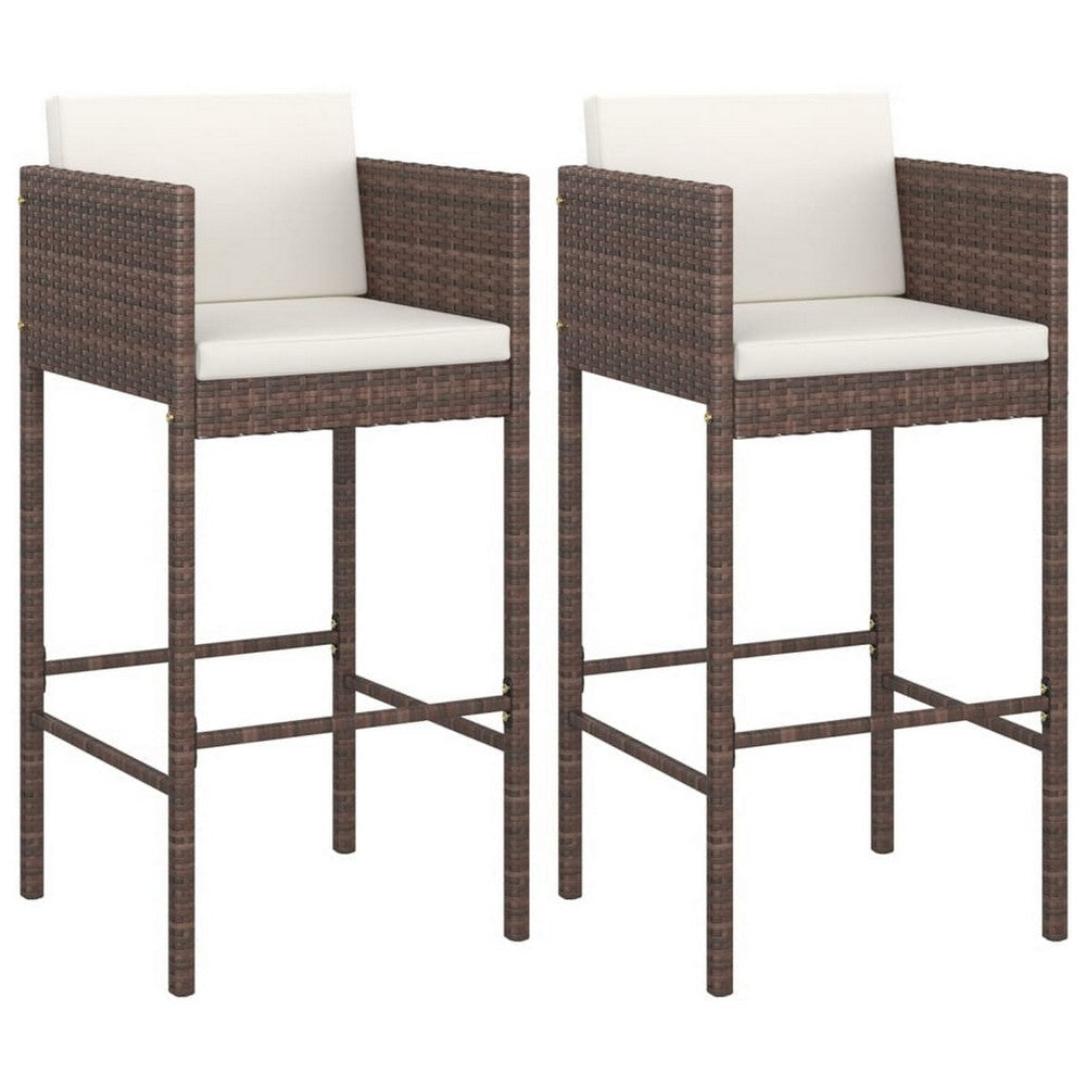 Lexy Outdoor Barstool Set of 2 | White Fabric | Brown Rattan