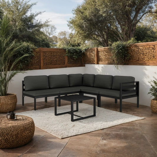 Shina 6pc Outdoor Modular Sofa Set | Black Aluminum Frame | Polyester