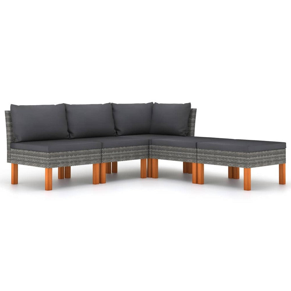 Casey 5pc Outdoor Modular Lounge Sofa Set | Gray Rattan | Brown Wood BM326430